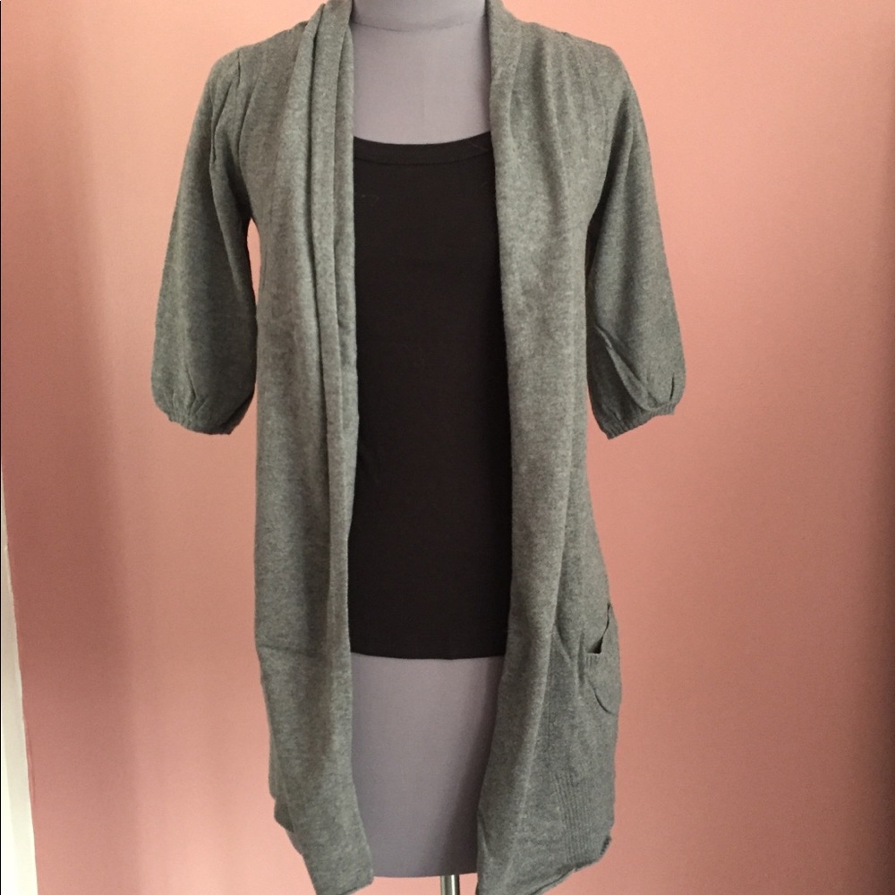 Long grey cardigan, 3/4 sleeves, size XS